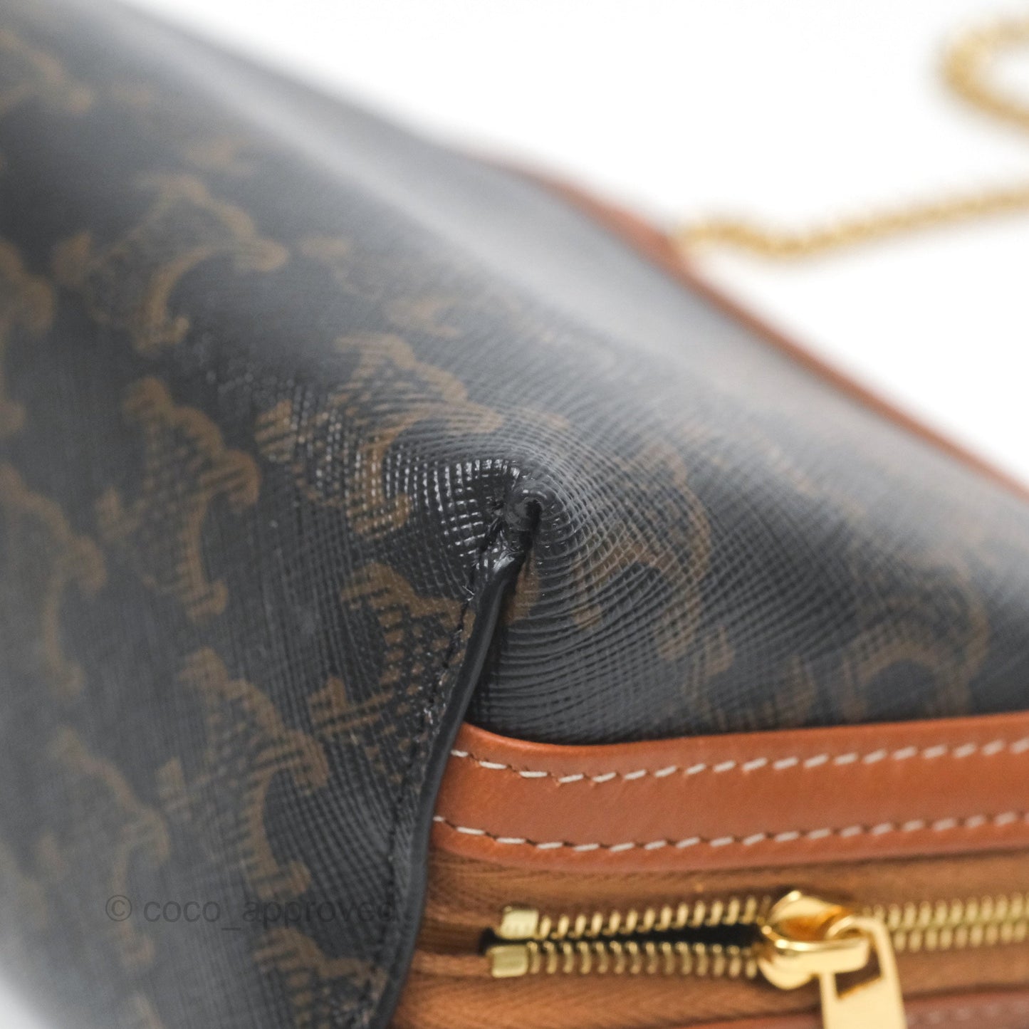 Celine Clutch With Chain Triomphe Canvas Lambskin Tan