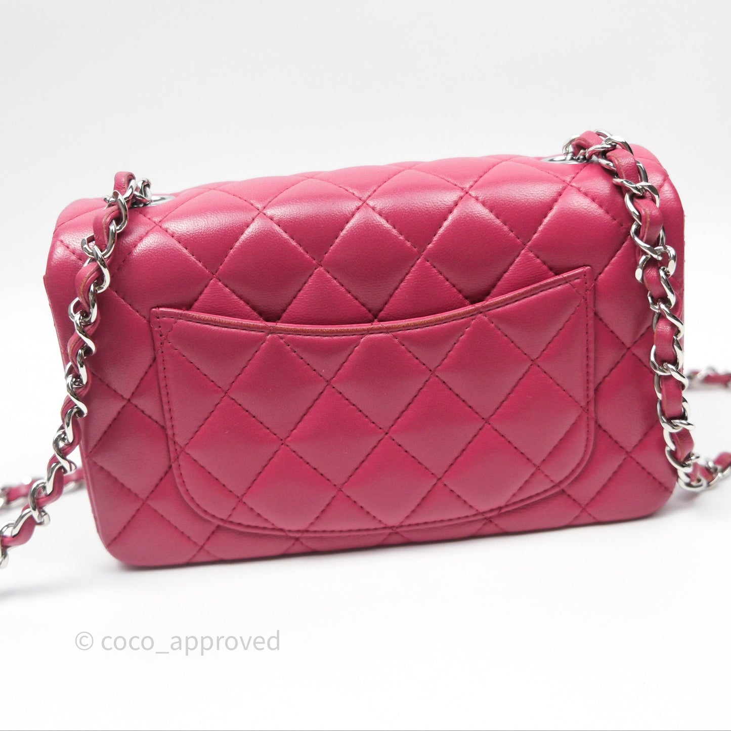 Chanel Quilted Mini Rectangular Flap Dark Pink Lambskin Silver Hardware