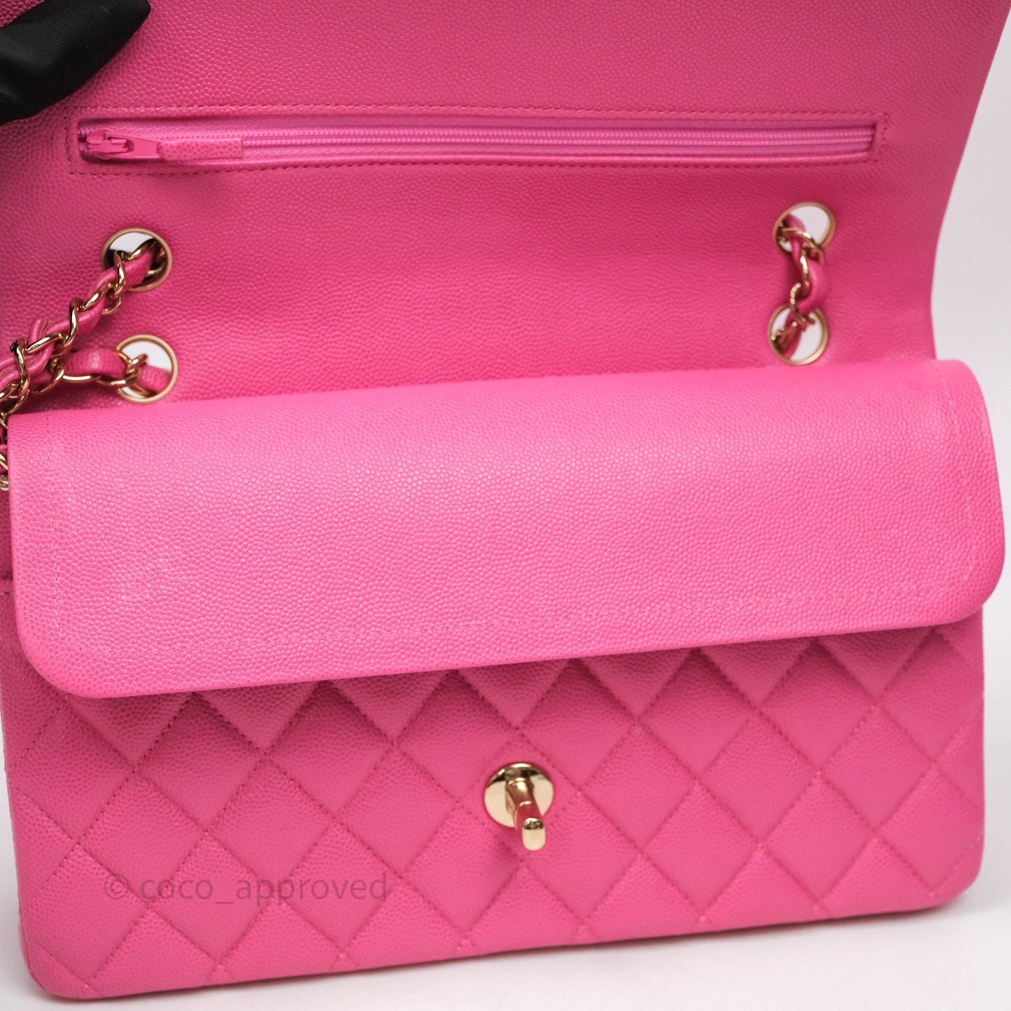 Chanel Classic M/L Medium Flap Quilted Hot Pink Caviar Gold Hardware