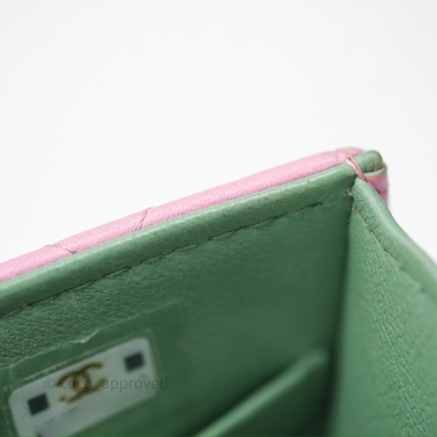 Chanel Mini Handle Clutch With Chain Pink/ Mint Lambskin Gold Hardware 23P