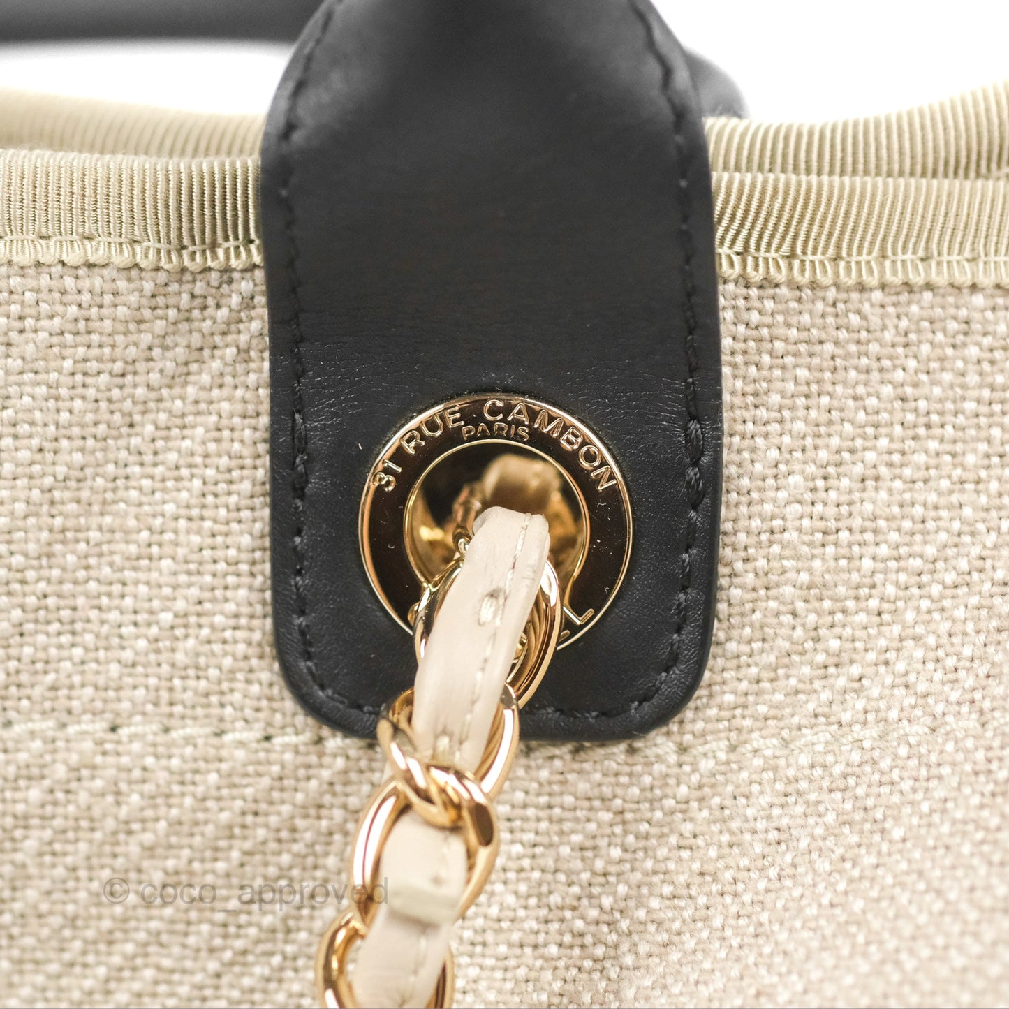 Chanel Large Deauville Black/Taupe Canvas Gold Hardware