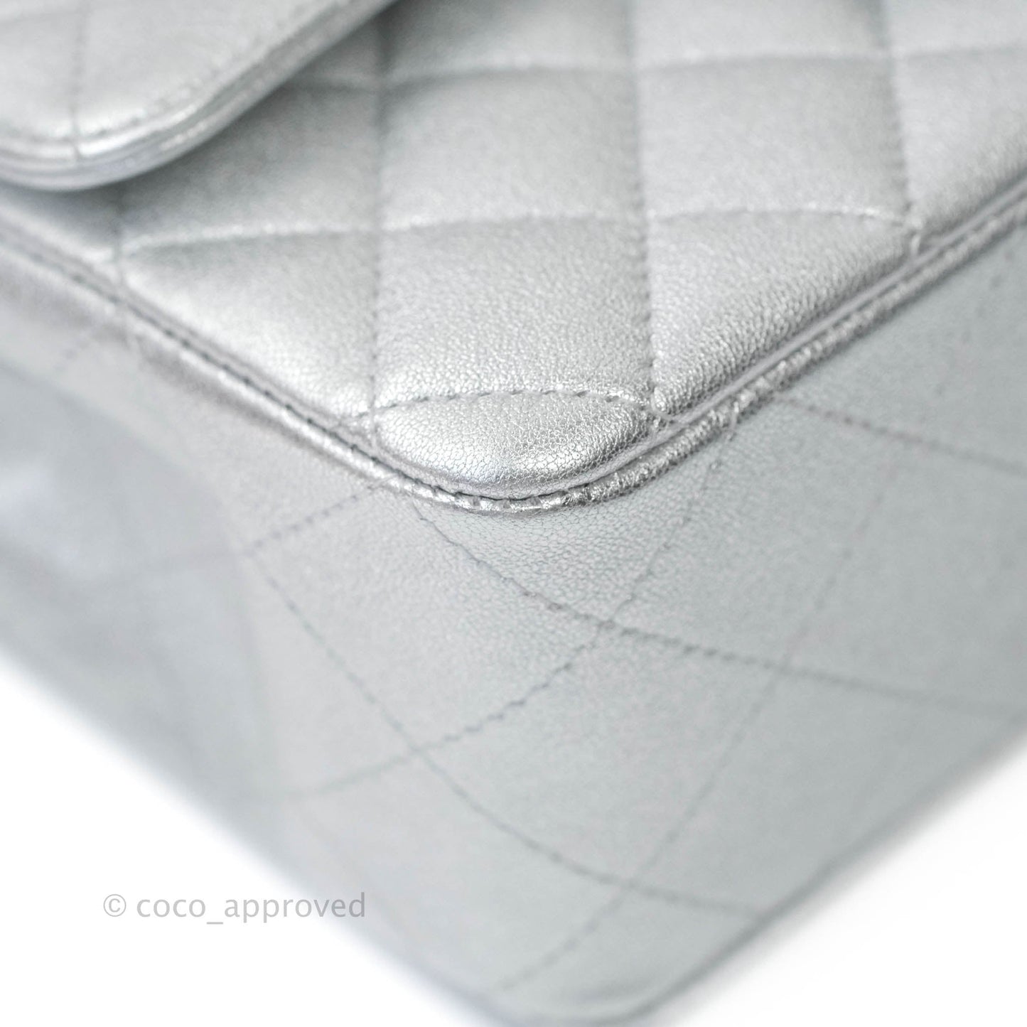 Chanel Quilted Mini Rectangular Flap Metallic Silver Lambskin Silver Hardware
