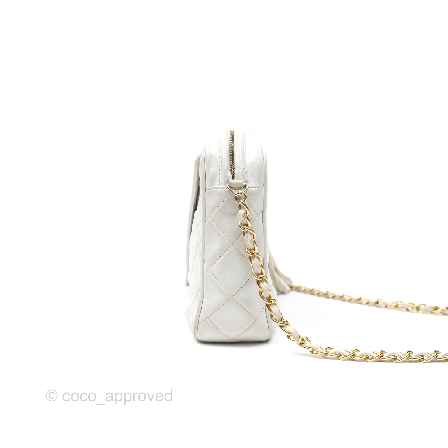 Chanel Vintage Small Camera Bag White Lambskin Gold Hardware