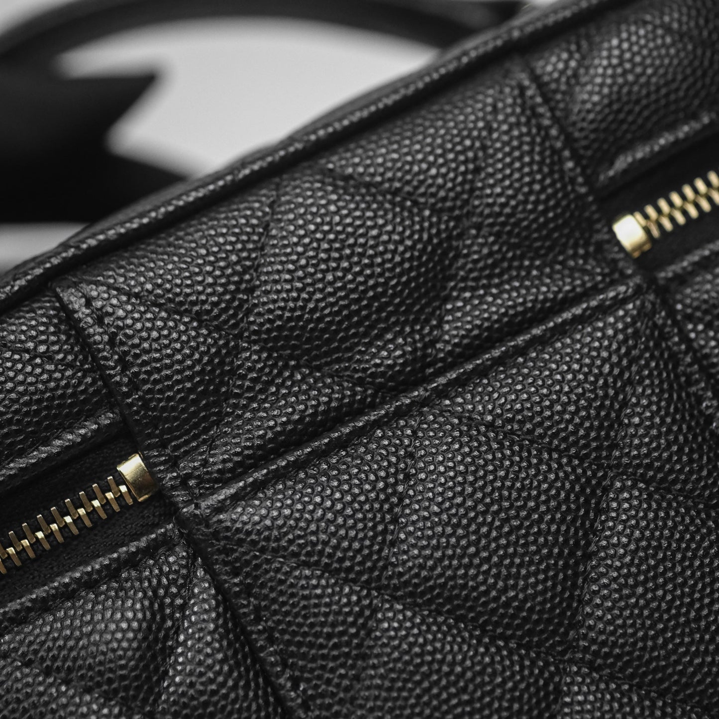 Chanel Quilted Top Handle Vanity Case Black Caviar Gold Hardware