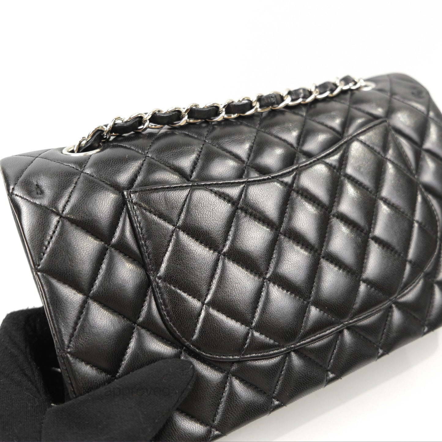 Chanel Classic M/L Medium Flap Quilted Black Lambskin Silver Hardware