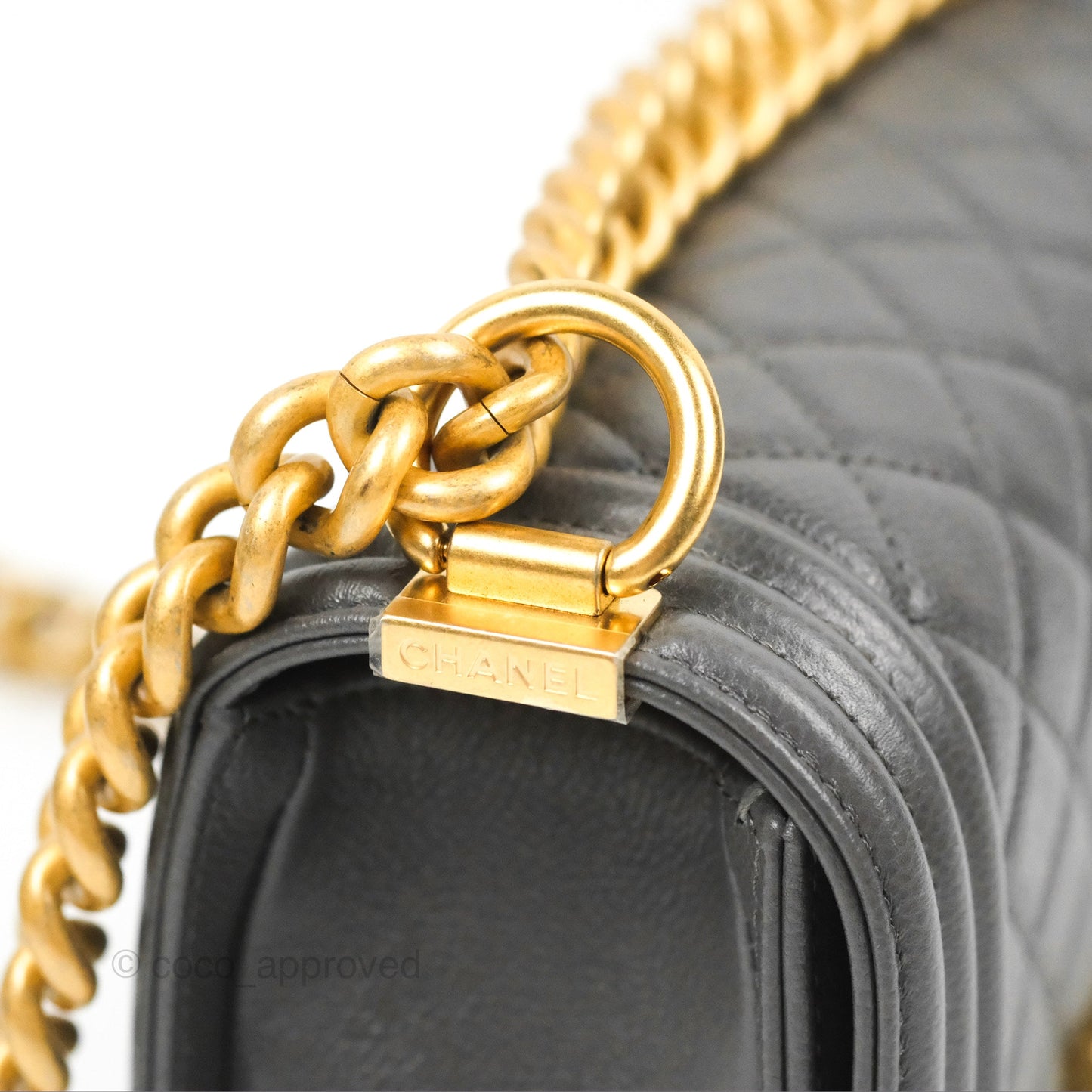 Chanel Small Boy Dark Grey Caviar Aged Gold Hardware
