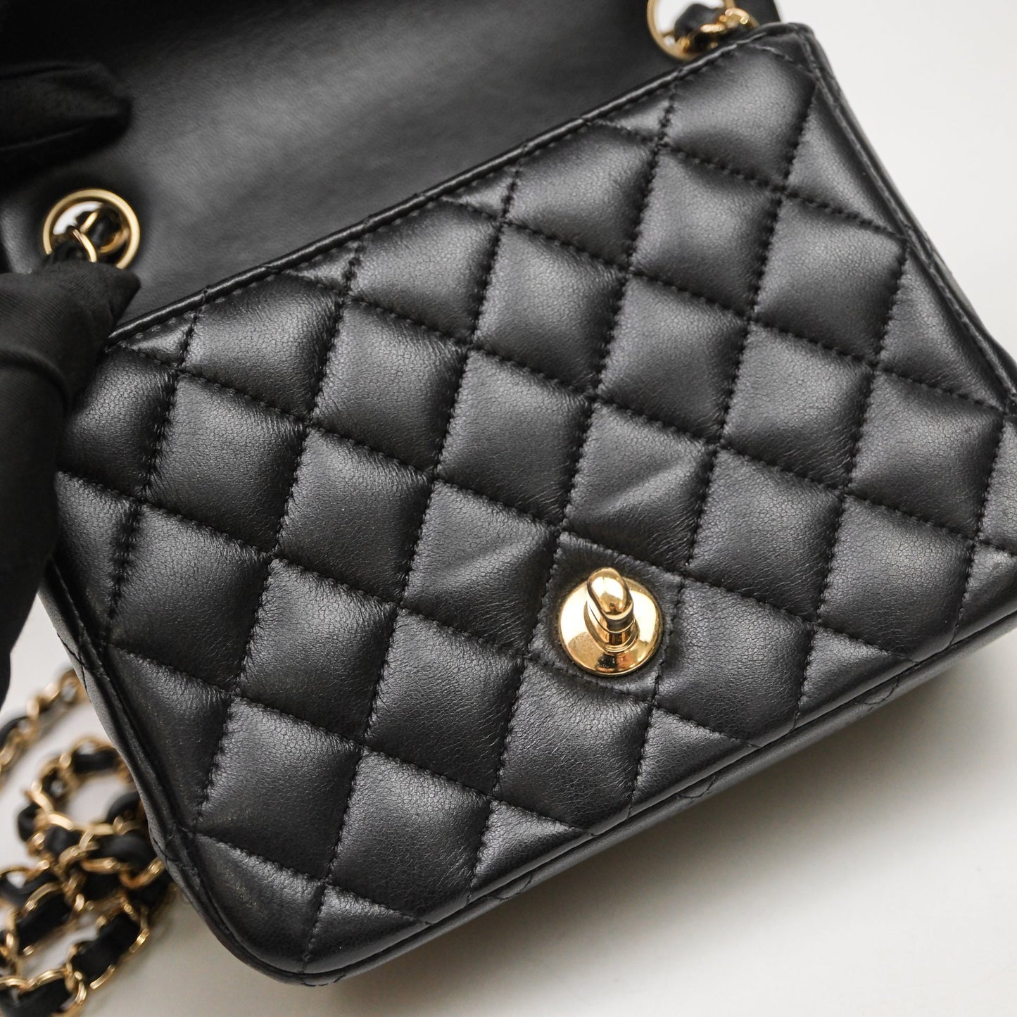 Chanel Mini Square Quilted Black Lambskin Gold Hardware