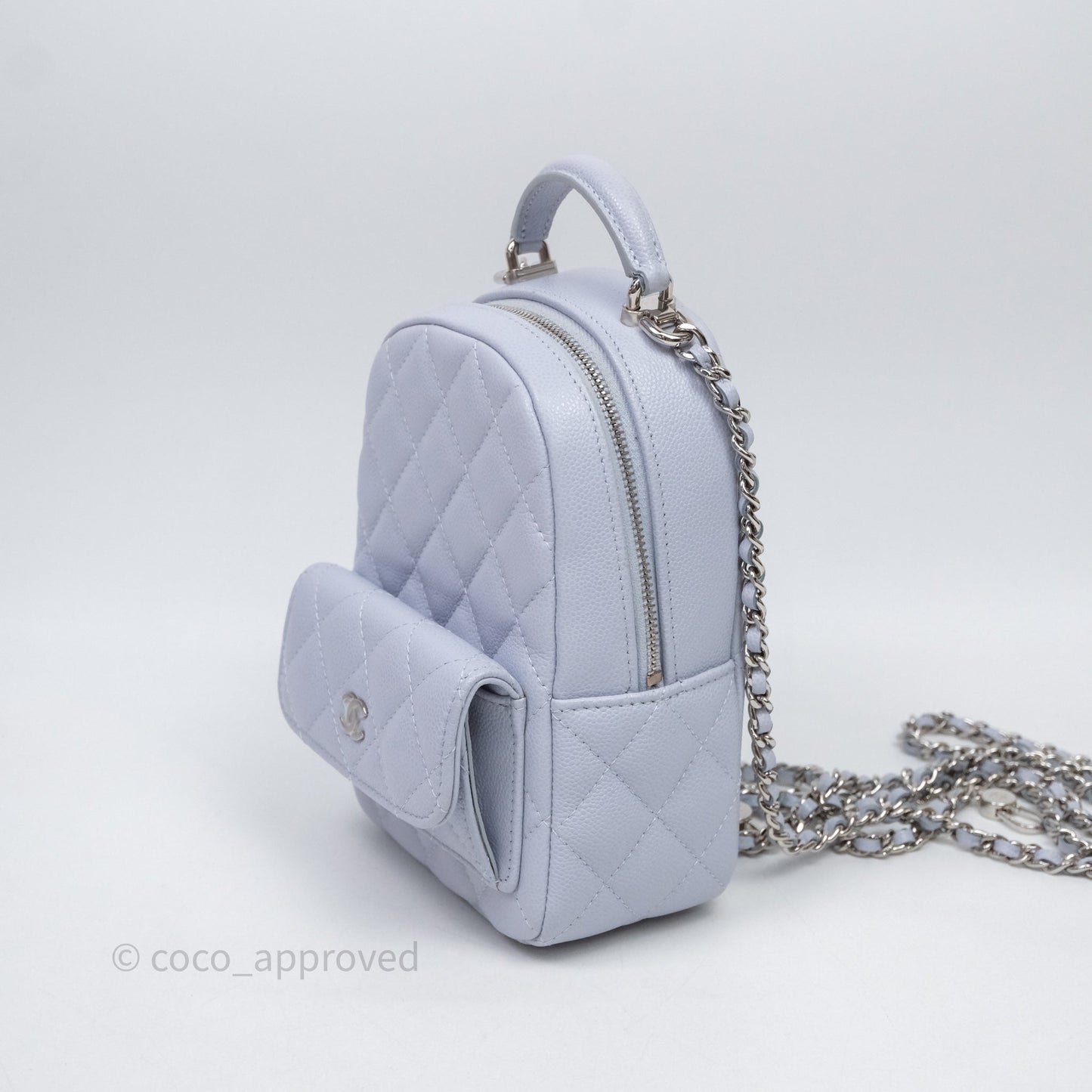 Chanel Classic Mini Backpack Light Blue Caviar Silver Hardware