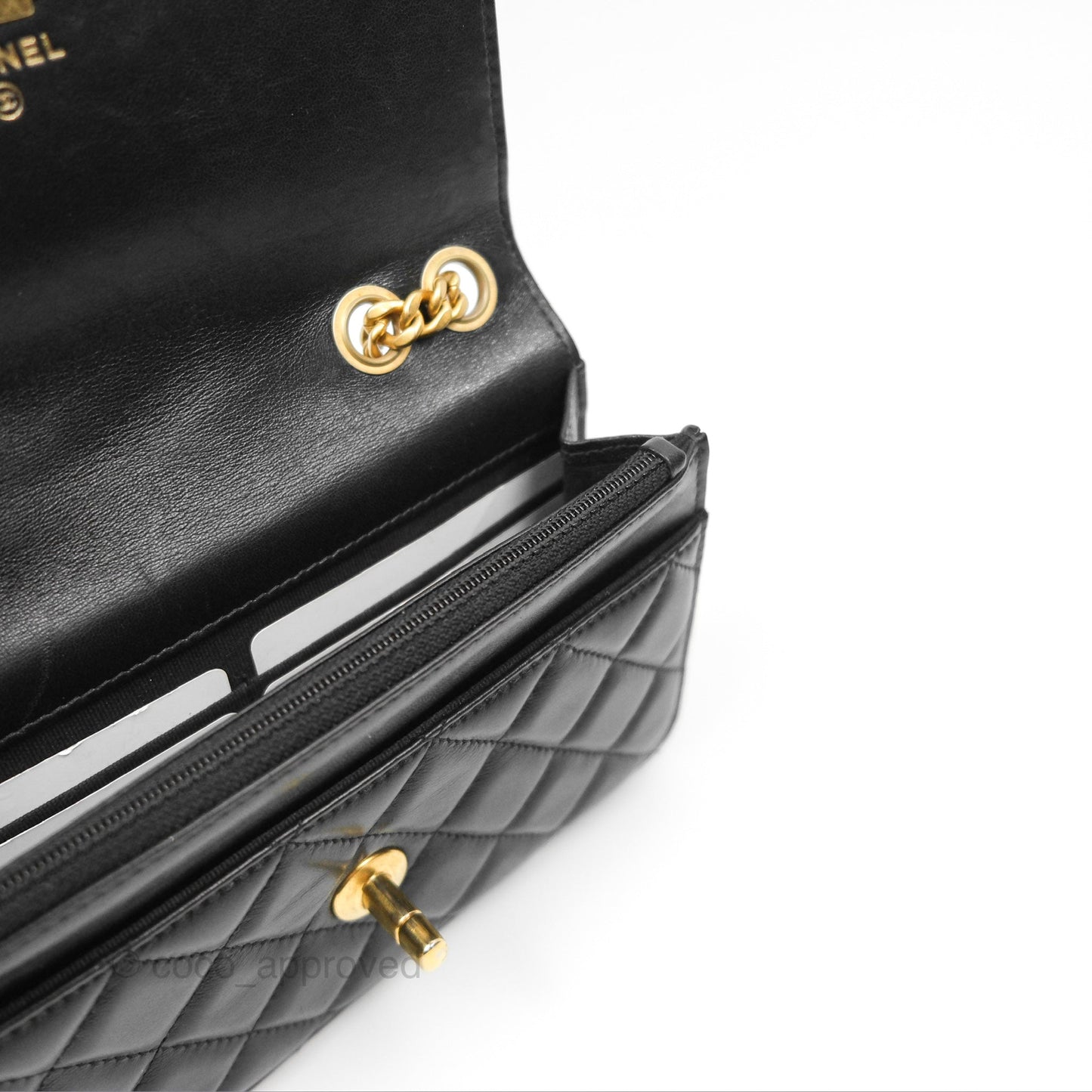 Chanel All Slide Wallet on Chain WOC Adjustable Chain Quilted Black Lambskin 22K