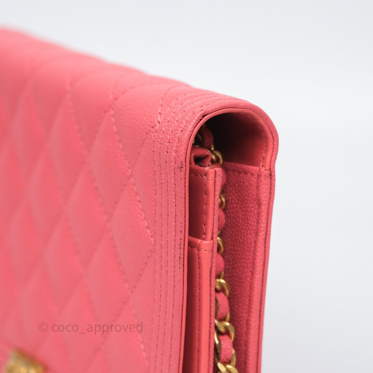 Chanel Boy Wallet on Chain WOC Quilted Dark Pink Caviar Aged Gold Hardware