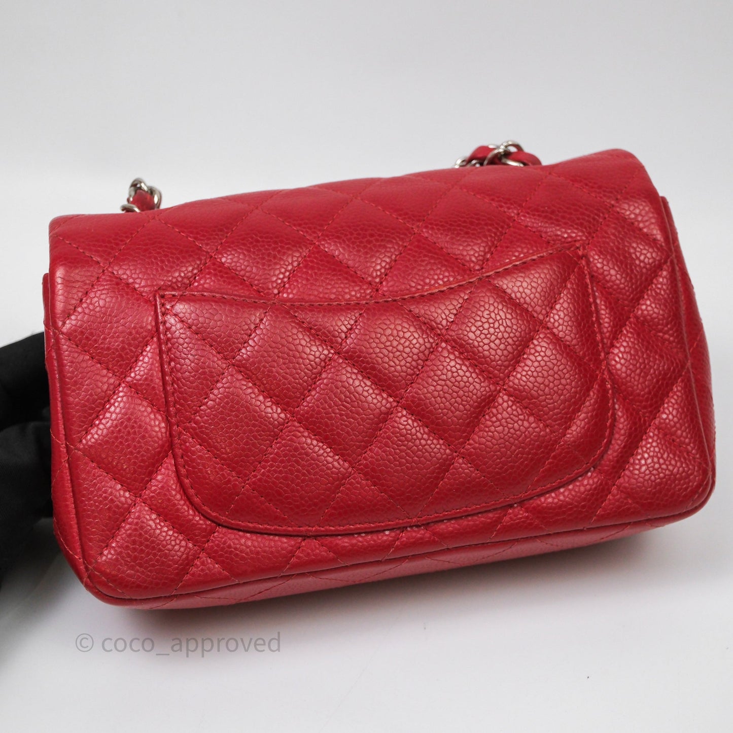 Chanel Quilted Mini Rectangular Flap Red Caviar Silver Hardware