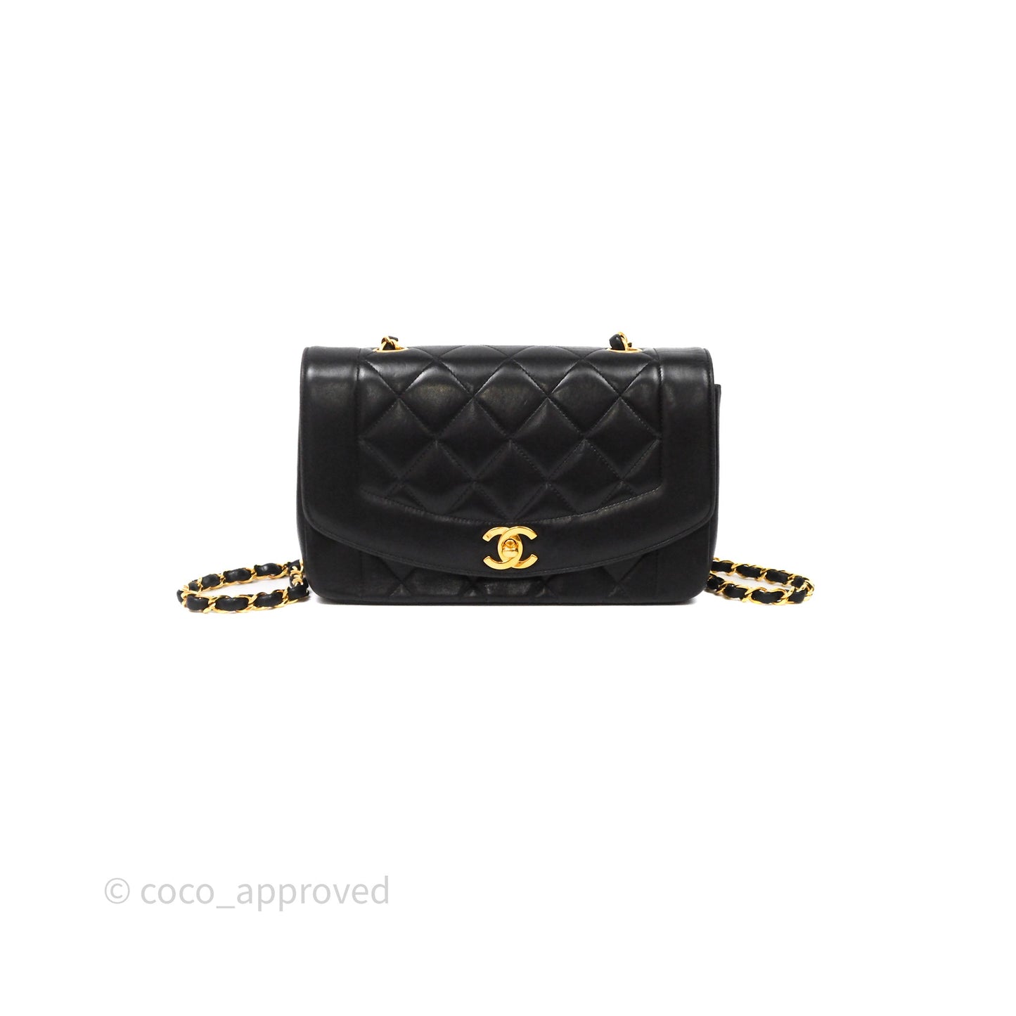 Chanel Vintage Small Quilted Classic Diana Flap Bag Black Lambskin 24K Gold Hardware