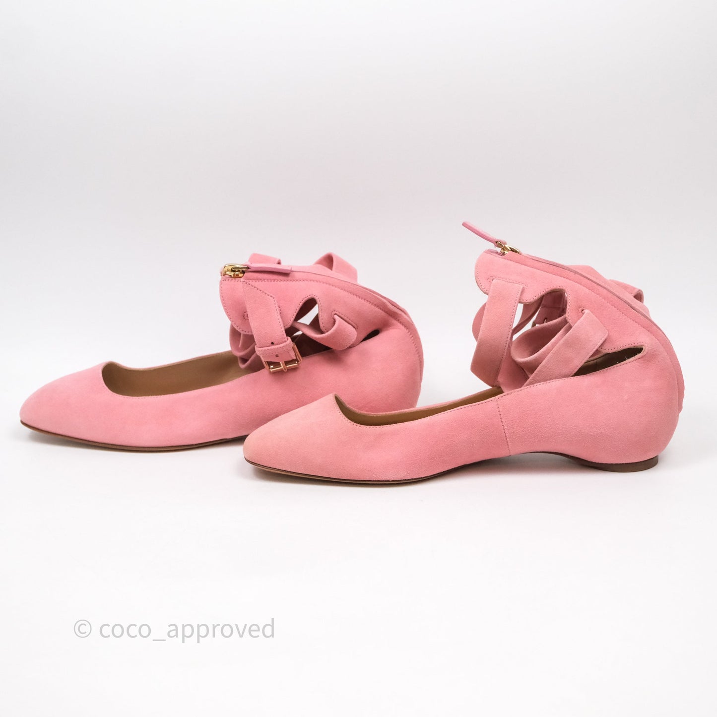 Valentino Garavani Suede Ballet Flats Tango Ankle Wrap Pink Size 38
