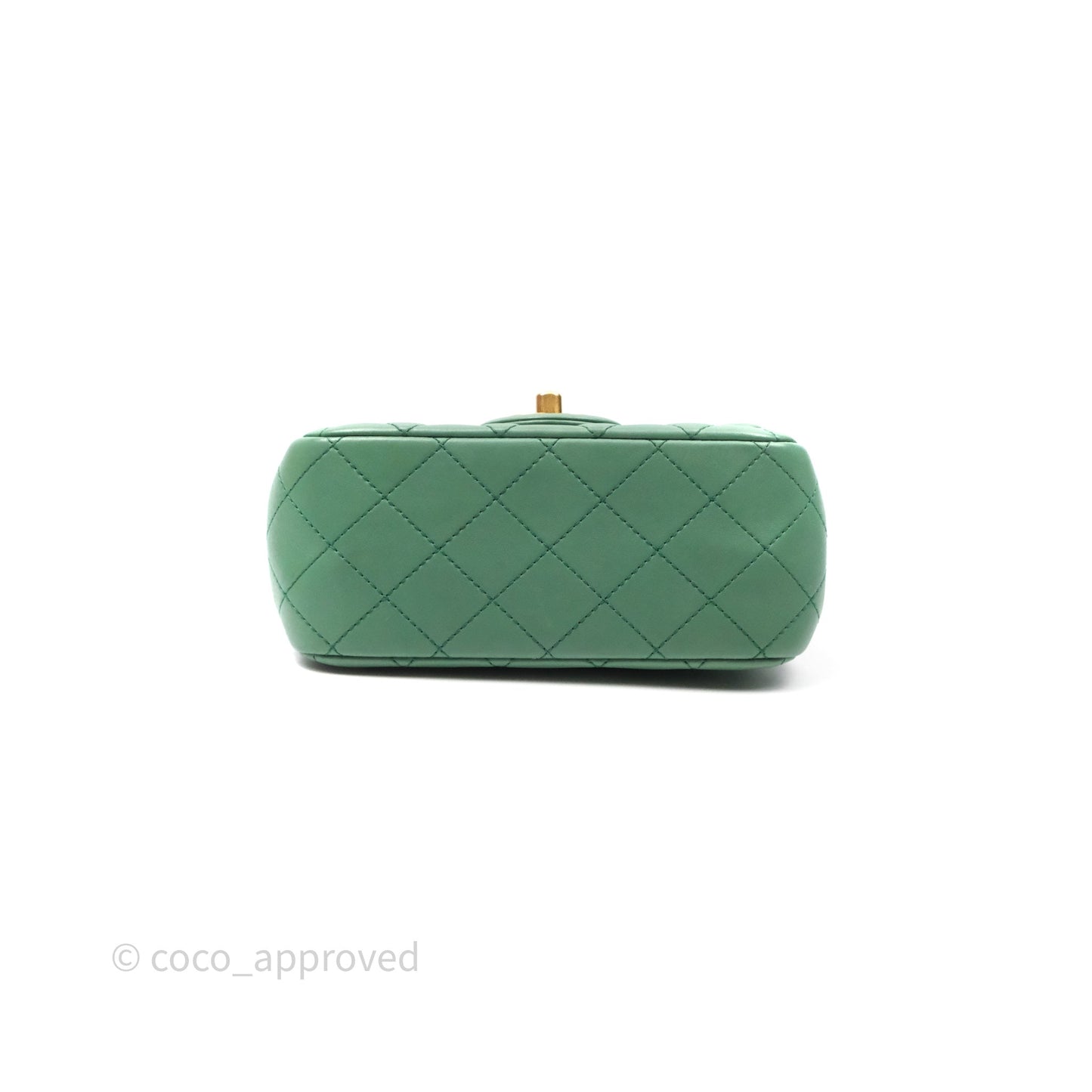 Chanel Pearl Crush Mini Square Quilted Green Lambskin Aged Gold Hardware