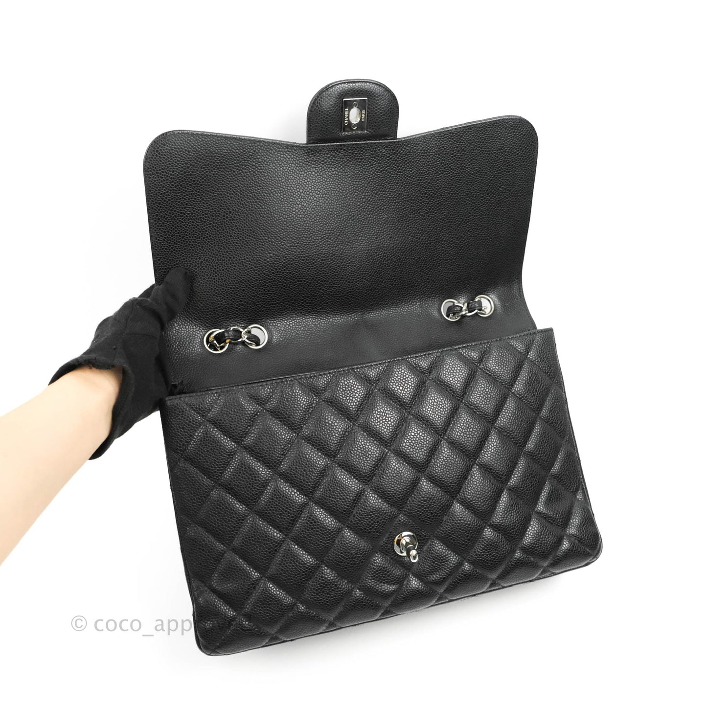 Chanel Single Flap Maxi Caviar Black Silver Hardware