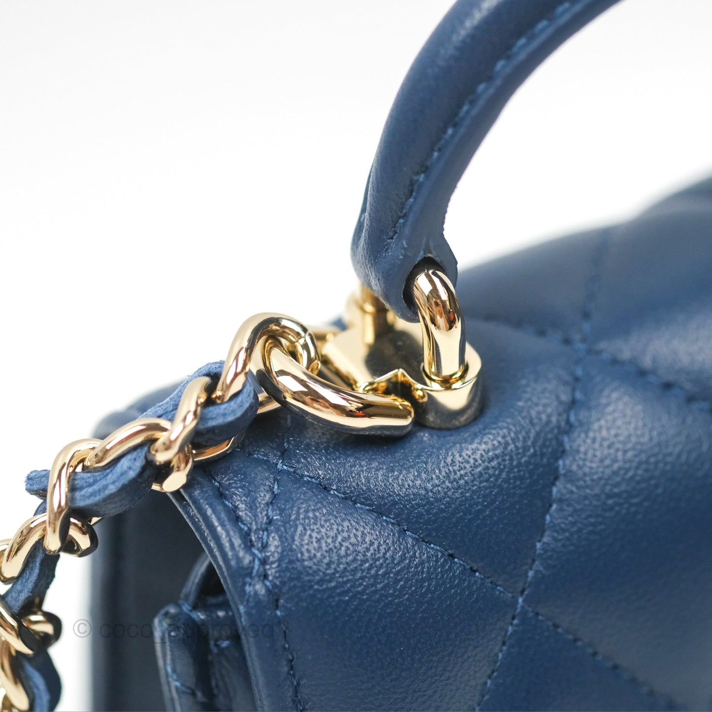 Chanel Mini Handle Clutch With Chain Navy Lambskin Gold Hardware
