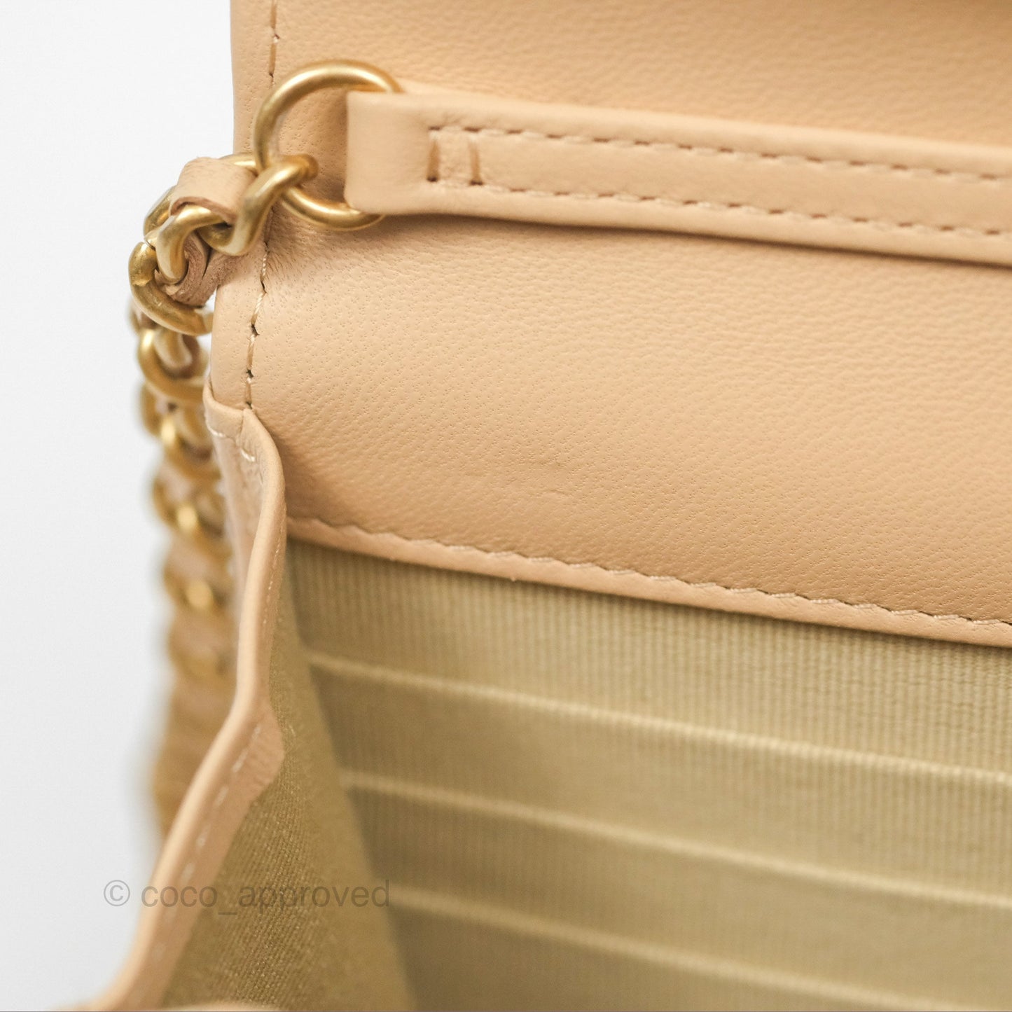Chanel Quilted Pearl Crush Wallet on Chain WOC Beige Lambskin Aged Gold Hardware