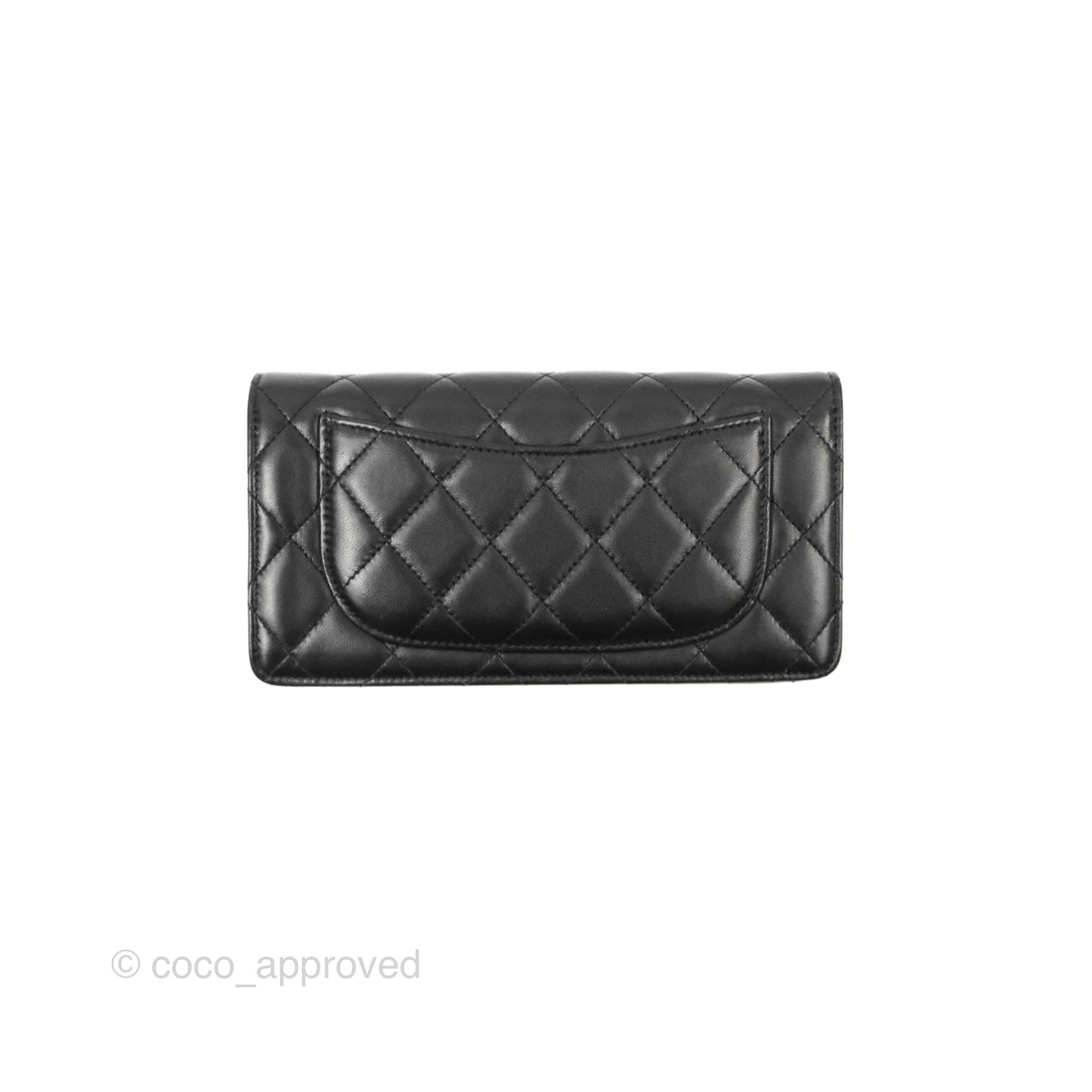 Chanel Classic Quilted Long Wallet Black Lambskin Silver Hardware