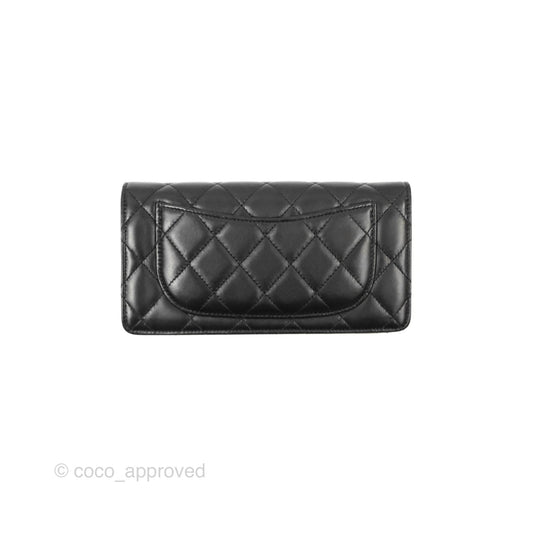 Chanel Classic Quilted Long Wallet Black Lambskin Silver Hardware