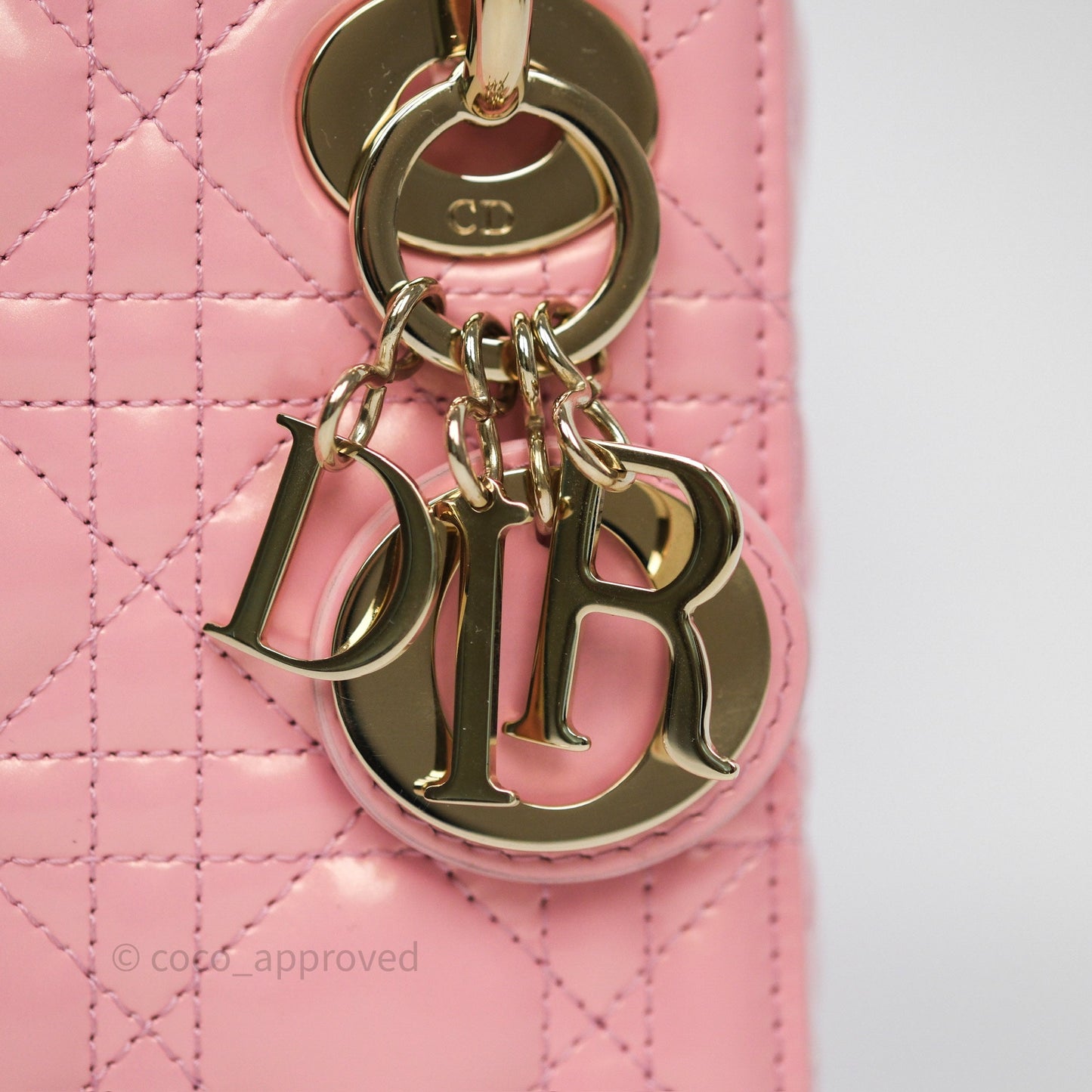 Dior Mini Lady Dior Pink Pearlescent Patent Cannage Gold Hardware