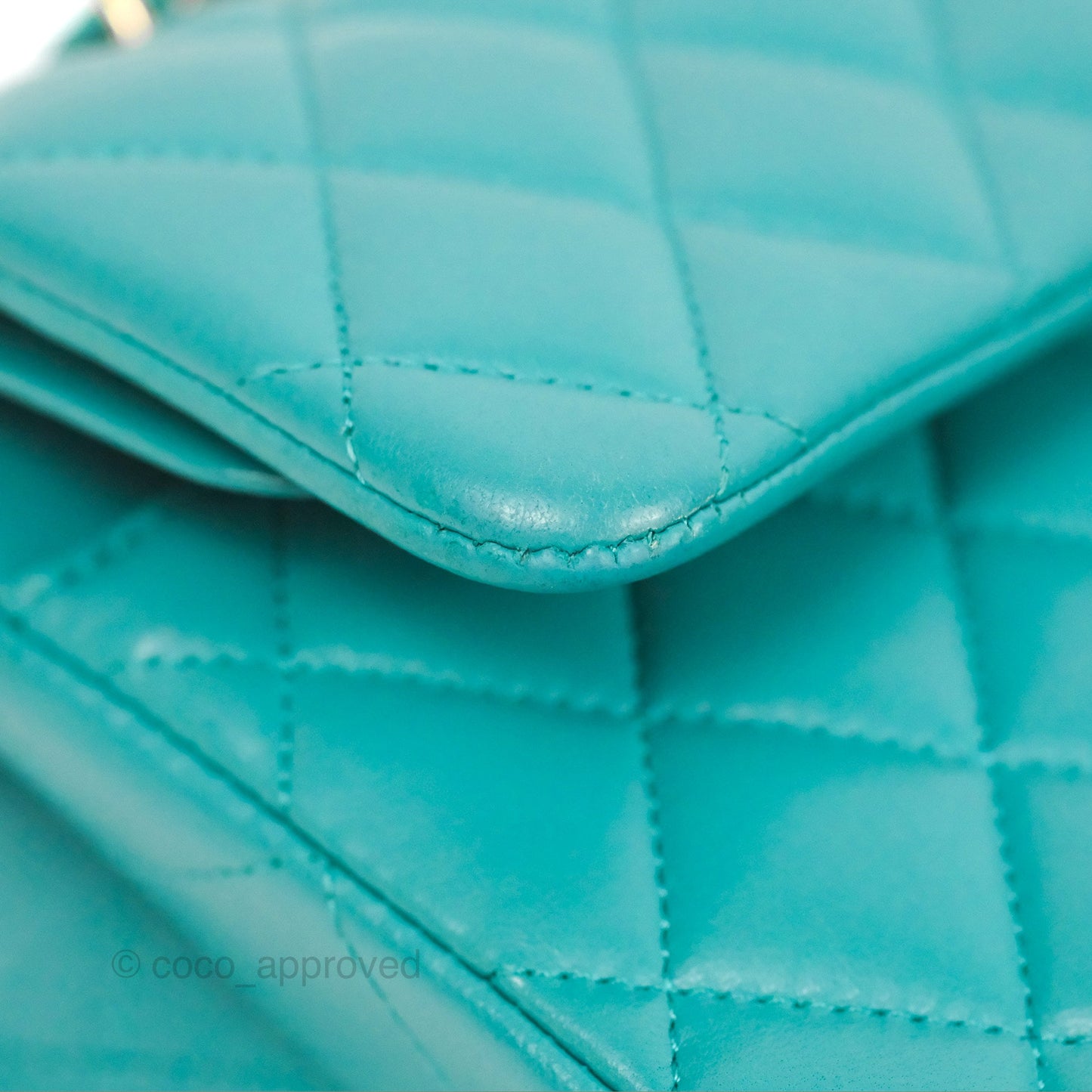 Chanel Small Classic Quilted Flap Turquoise Lambskin Gold Hardware