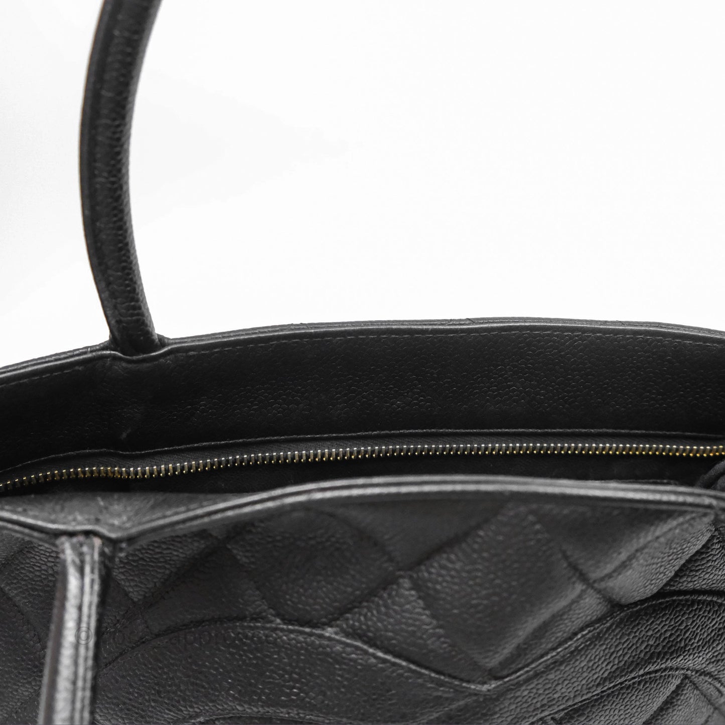 Chanel Vintage Medallion CC Black Caviar Tote Bag Gold Hardware