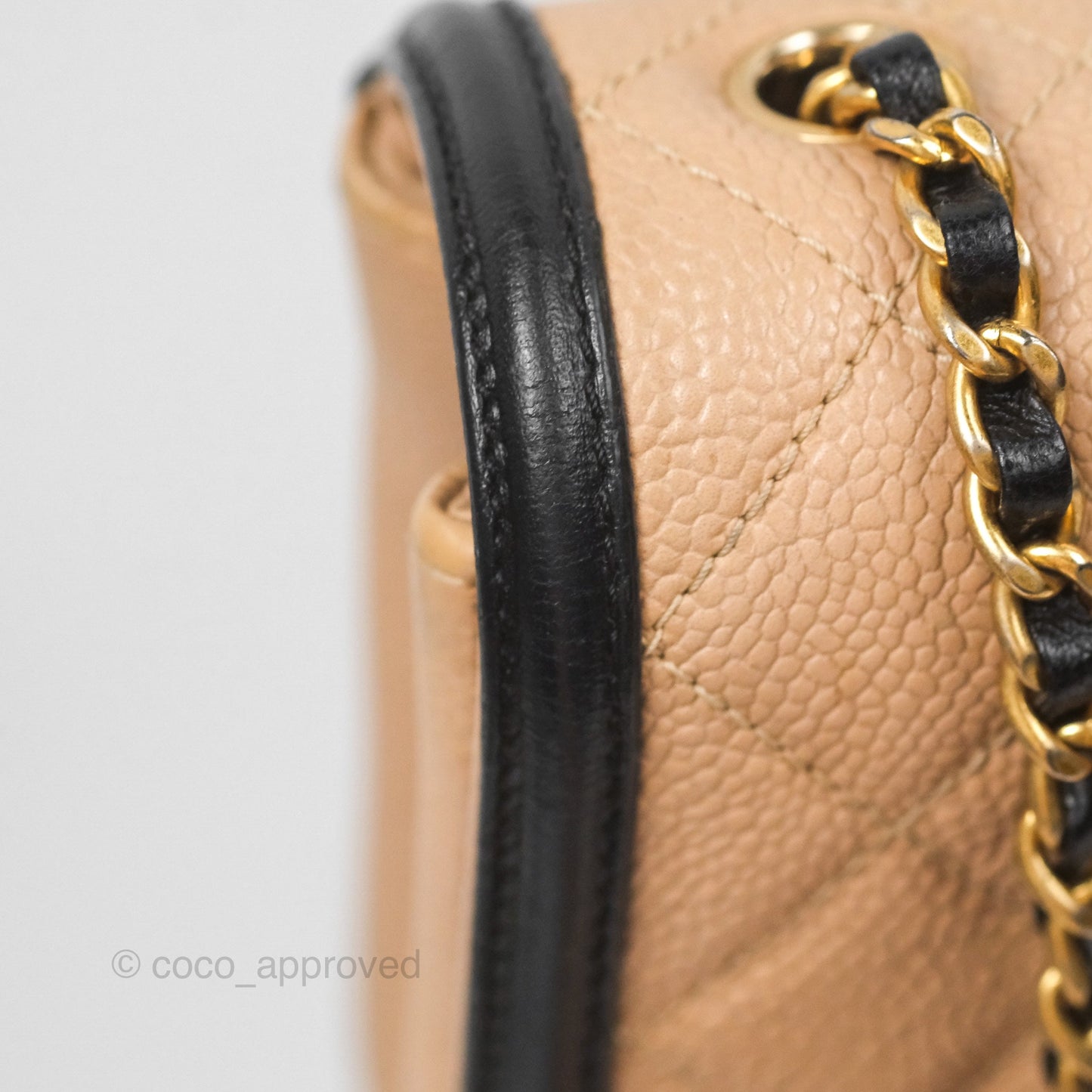 Chanel Small CC Filigree Flap Quilted Beige Black Caviar