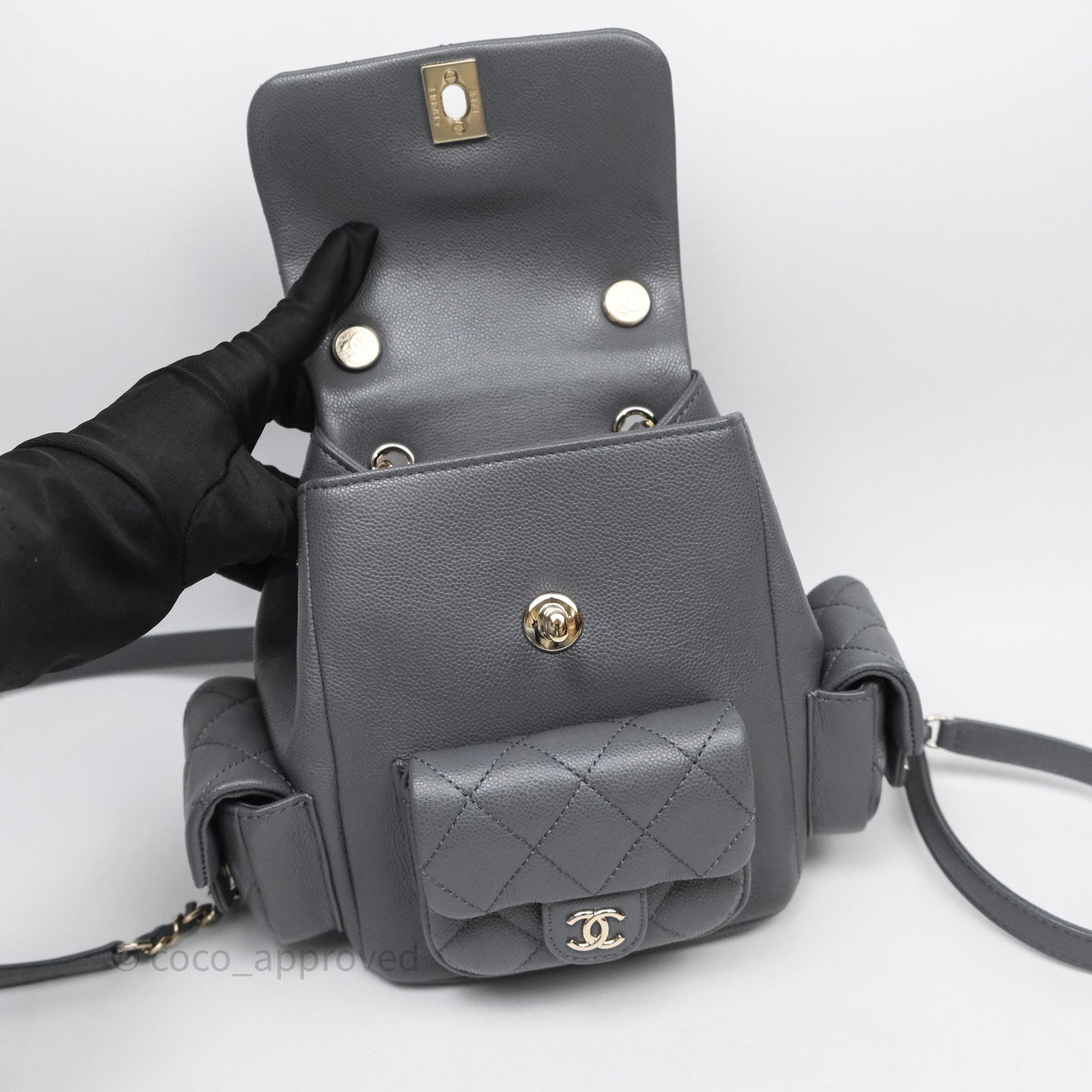 Chanel Small Duma Backpack Dark Grey Caviar Gold Hardware 23K