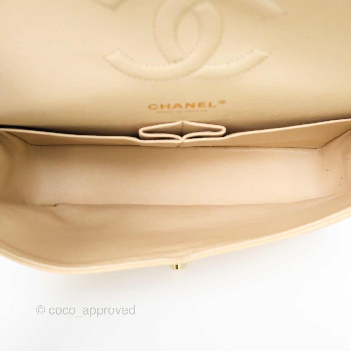 Chanel M/L Medium Classic Flap Quilted Beige Caviar Gold Hardware