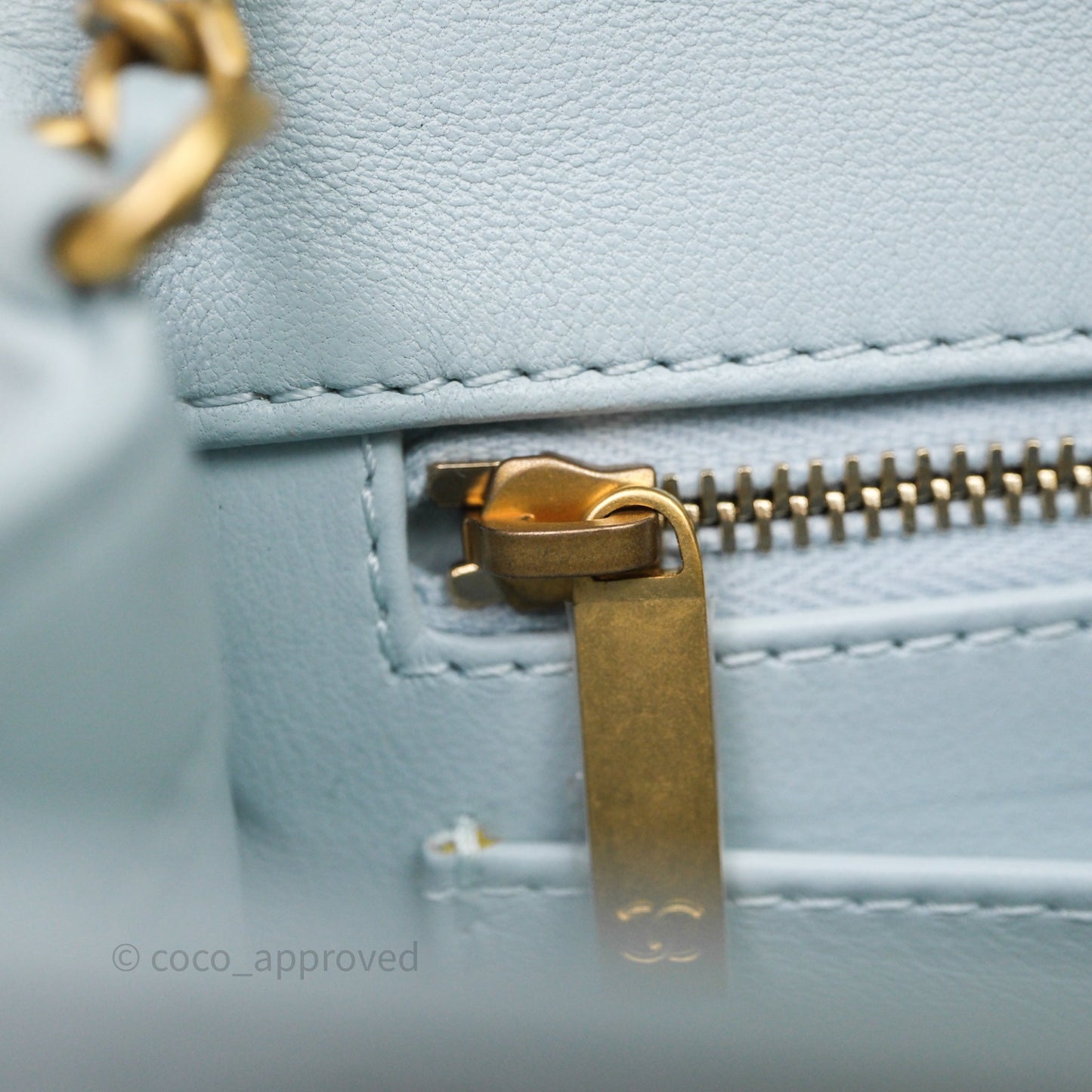 Chanel Pearl Crush Mini Rectangular Light Blue Lambskin Aged Gold Hardware