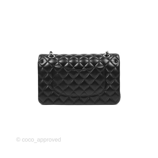 Chanel Classic M/L Medium Flap Quilted Black Lambskin Silver Hardware