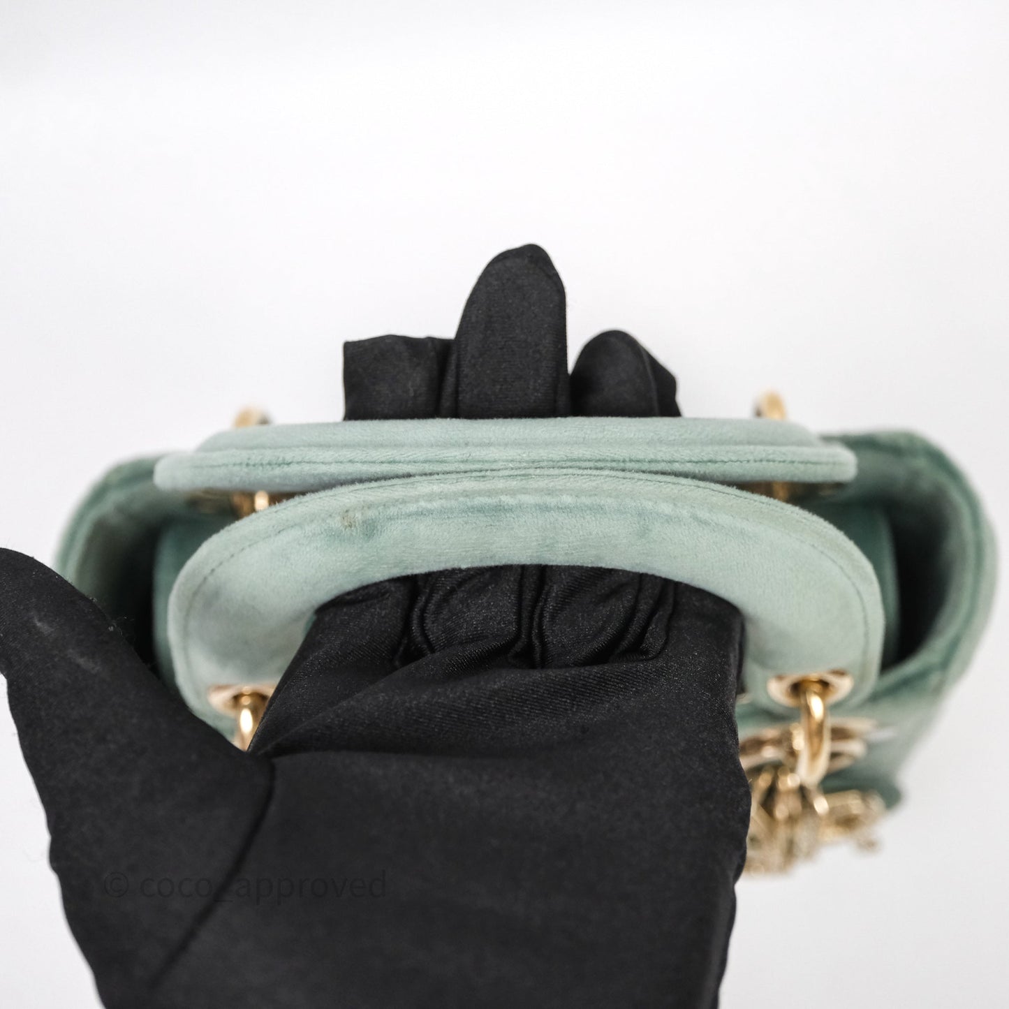 Christian Dior Mini Lady Dior Green Suede Cannage Gold Hardware
