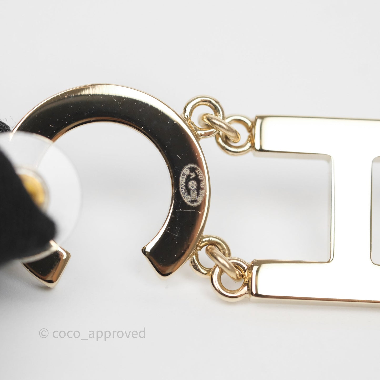 Chanel Letter Cha-Nel Logo Drop Earrings Gold Tone 20V
