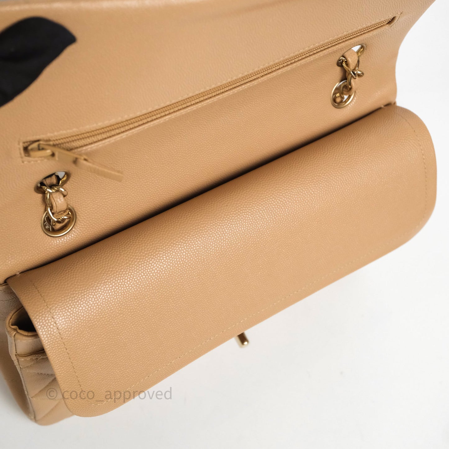 Chanel Classic M/L Medium Flap Quilted Dark Beige Caviar Gold Hardware