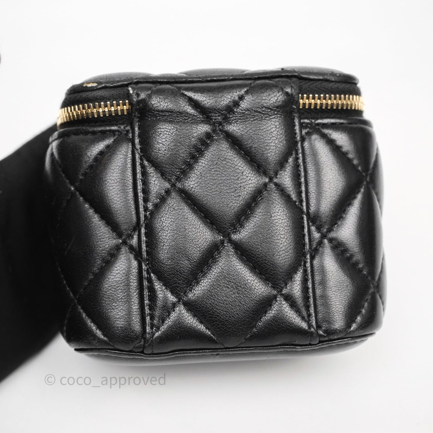 Chanel Mini Black Lambskin Vanity Pearl Crush With Chain Gold Hardware