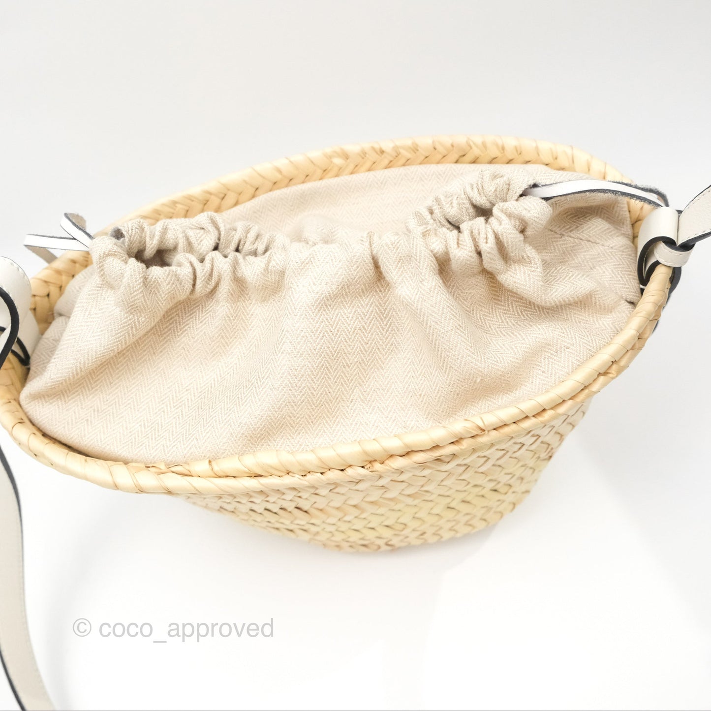 Loewe x Paula's Ibiza Anagram Woven Drawstring Bucket Bag White Natural