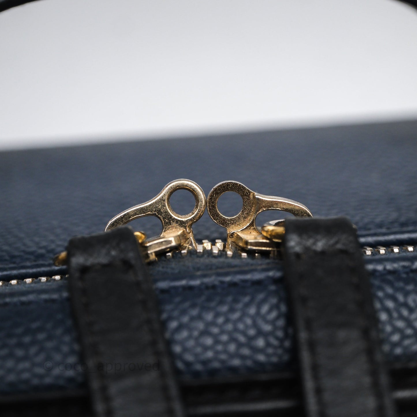 Chanel Quilted Large CC Filigree Vanity Case Navy Black Caviar Aged Gold Hardware
