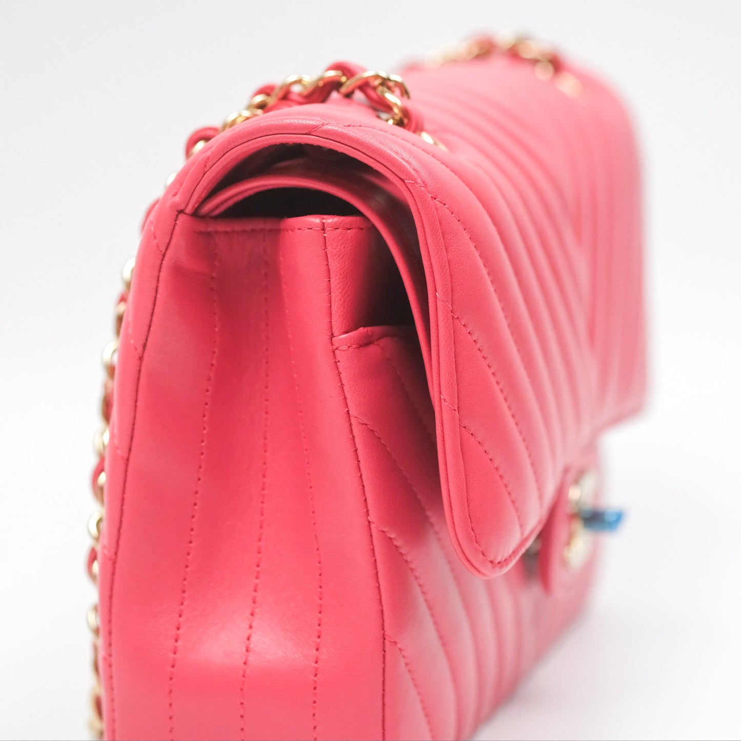 Chanel Medium Classic Flap Chevron Pink Lambskin Gold Hardware