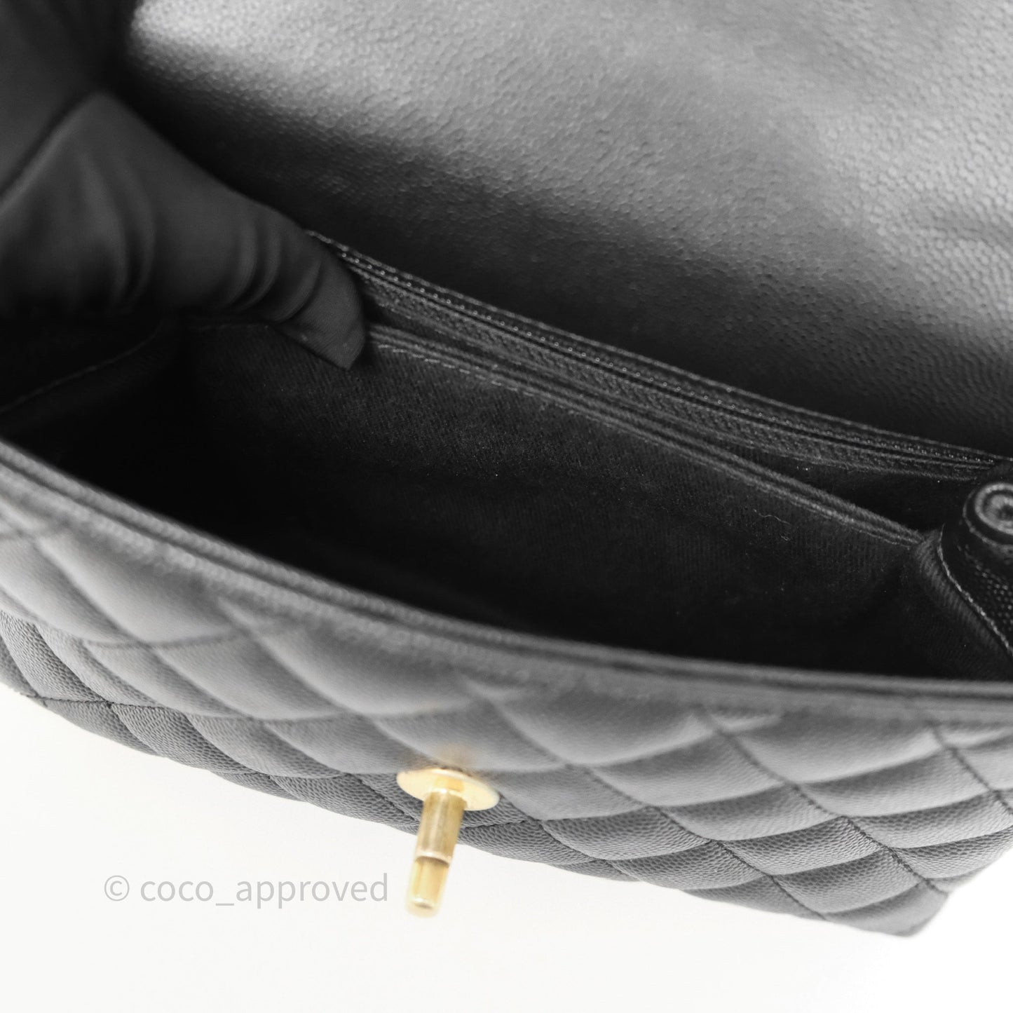 Chanel Small Coco Handle Quilted Black Caviar Aged Gold Hardware Lizard Handle