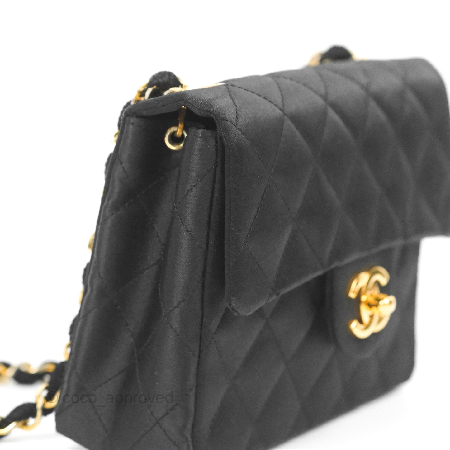 Chanel Mini Square Black Satin Gold Hardware