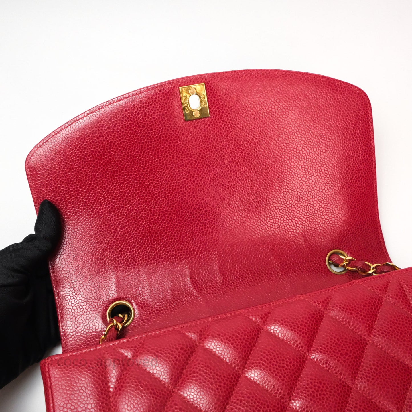 Chanel Medium Vintage Quilted Classic Diana Flap Bag Red Caviar 24K Gold Hardware