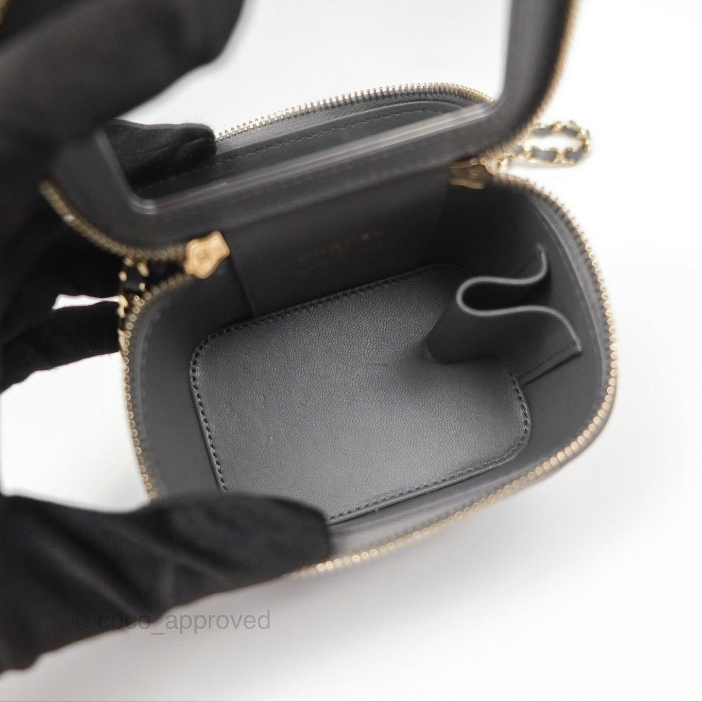 Chanel Mini Top Handle Vanity With Chain Grey Lambskin Gold Hardware