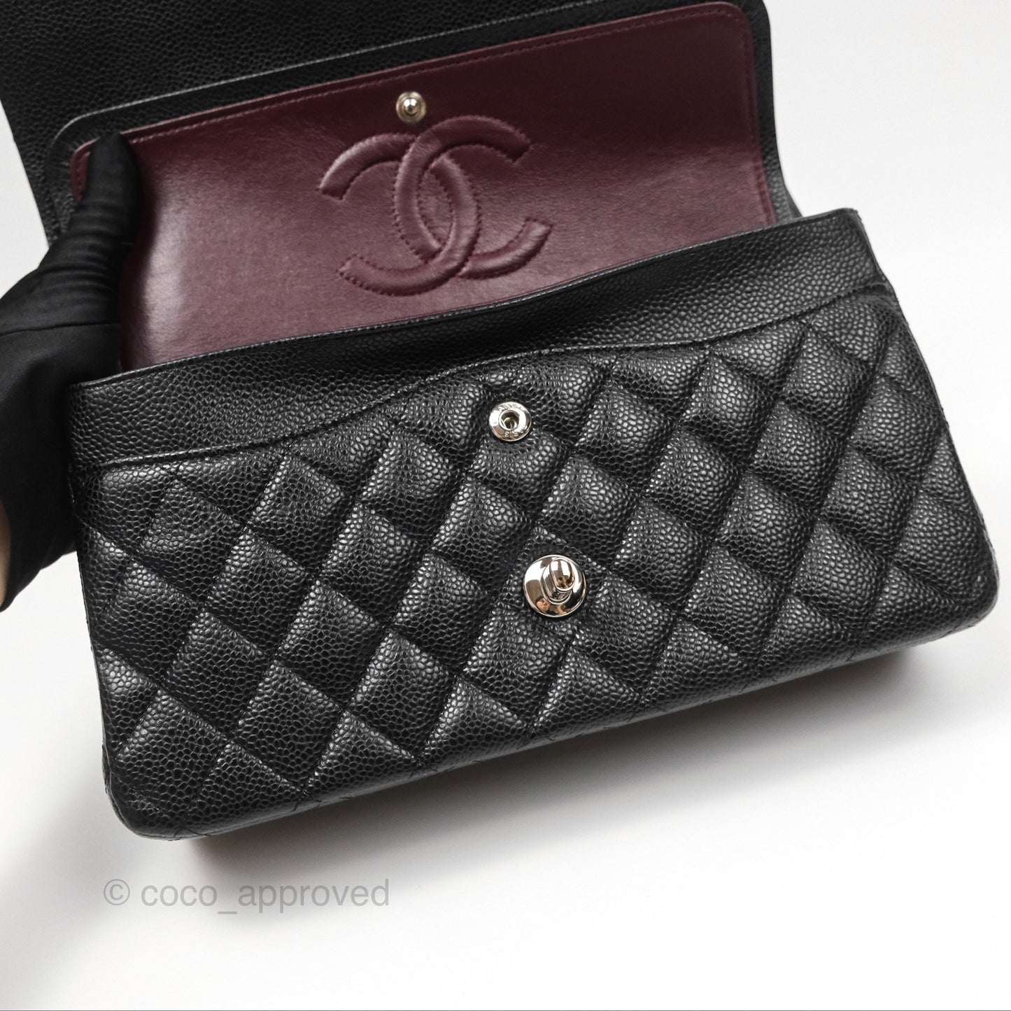 Chanel Classic M/L Medium Flap Quilted Black Caviar Silver Hardware