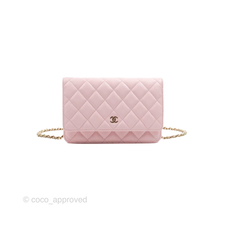Chanel Quilted Classic Wallet on Chain WOC Pink Caviar Gold Hardware