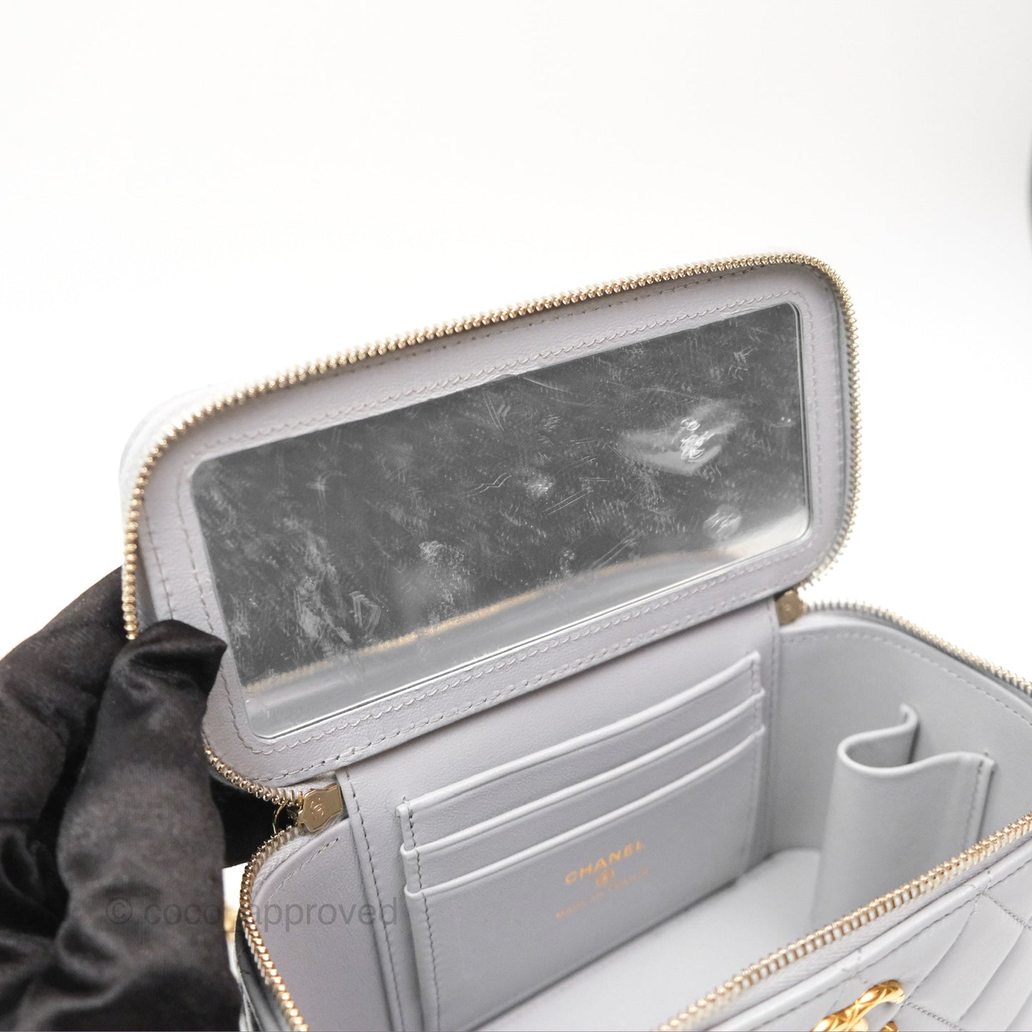 Chanel All Slide Vanity with Adjustable Chain Grey Lambskin Aged Gold Hardware