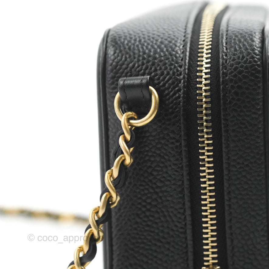 Chanel CC Filigree Vanity Clutch With Chain Caviar Black Aged Gold Hardware