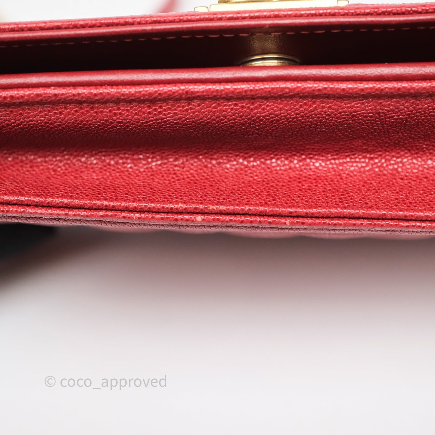 Chanel Boy Wallet on Chain WOC Red Caviar Aged Gold Hardware