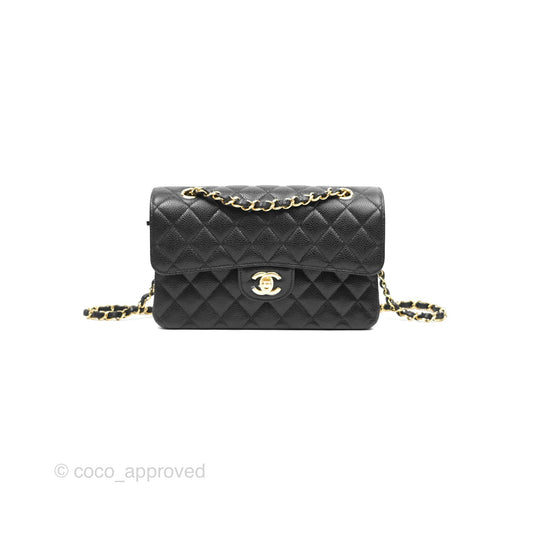 Chanel Small Classic Flap Quilted Black Caviar Gold Hardware