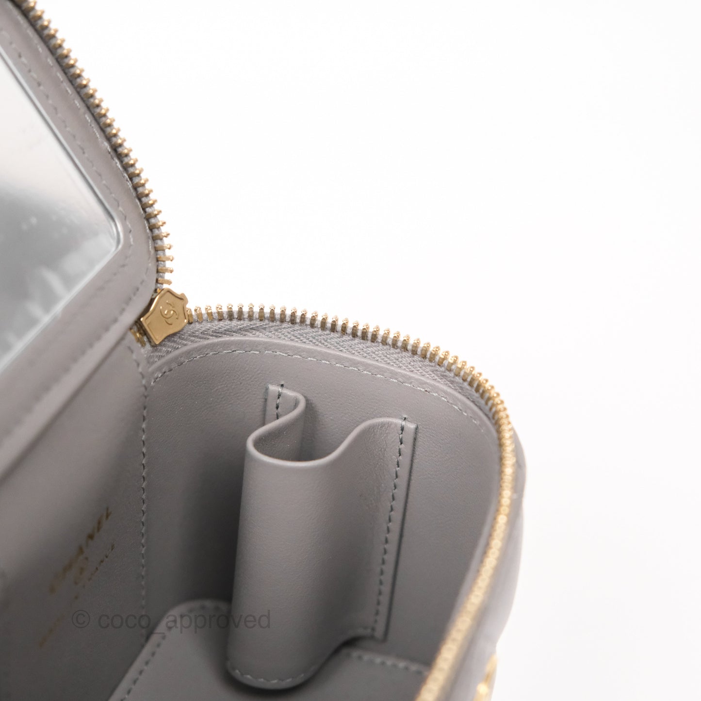 Chanel Mini Metal Top Handle Vanity With Chain Grey Lambskin Aged Gold Hardware