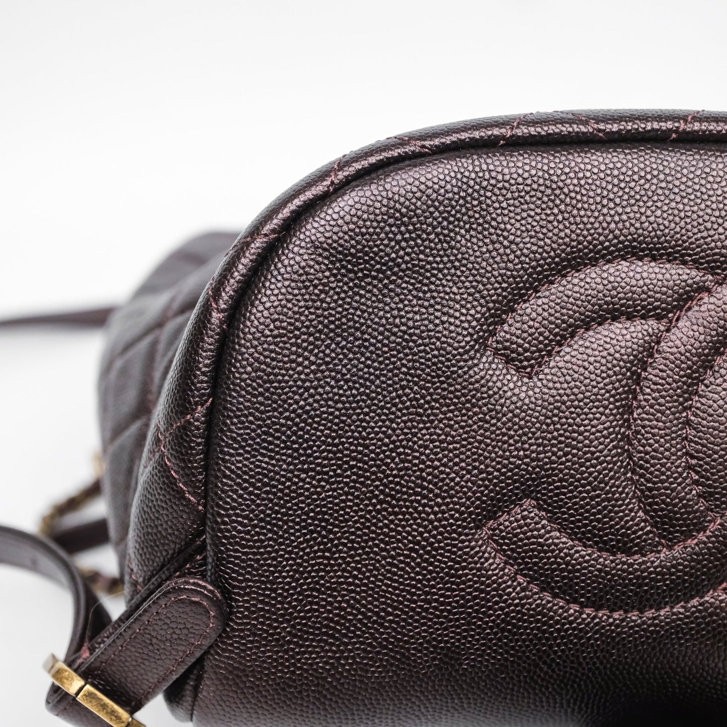Chanel Quilted Filigree Backpack Iridescent Burgundy Caviar Aged Gold Hardware